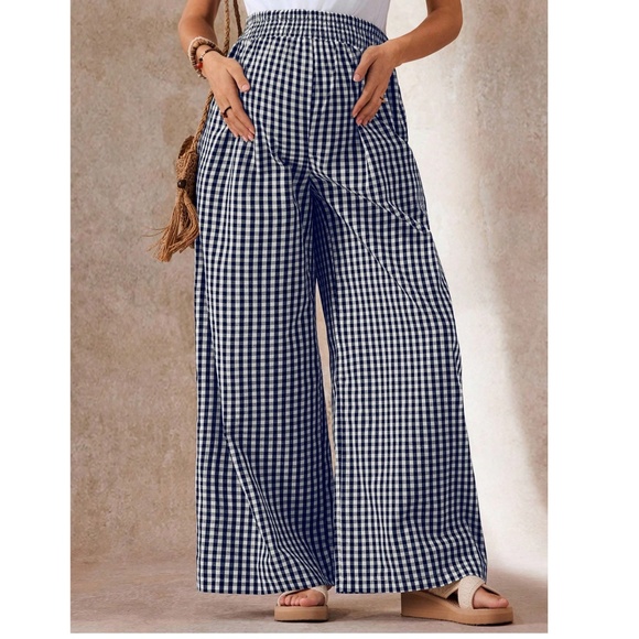 Maternity Plaid Print High Waisted Wide leg Lounge Pants - Picture 6 of 6